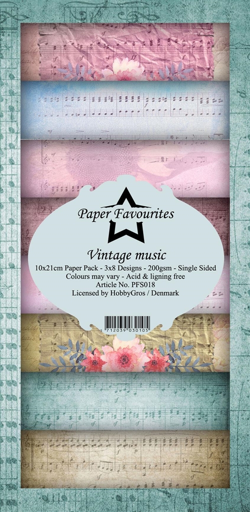 Paper Favourites slim card Vintage music 10x21cm 3x8 design 200g